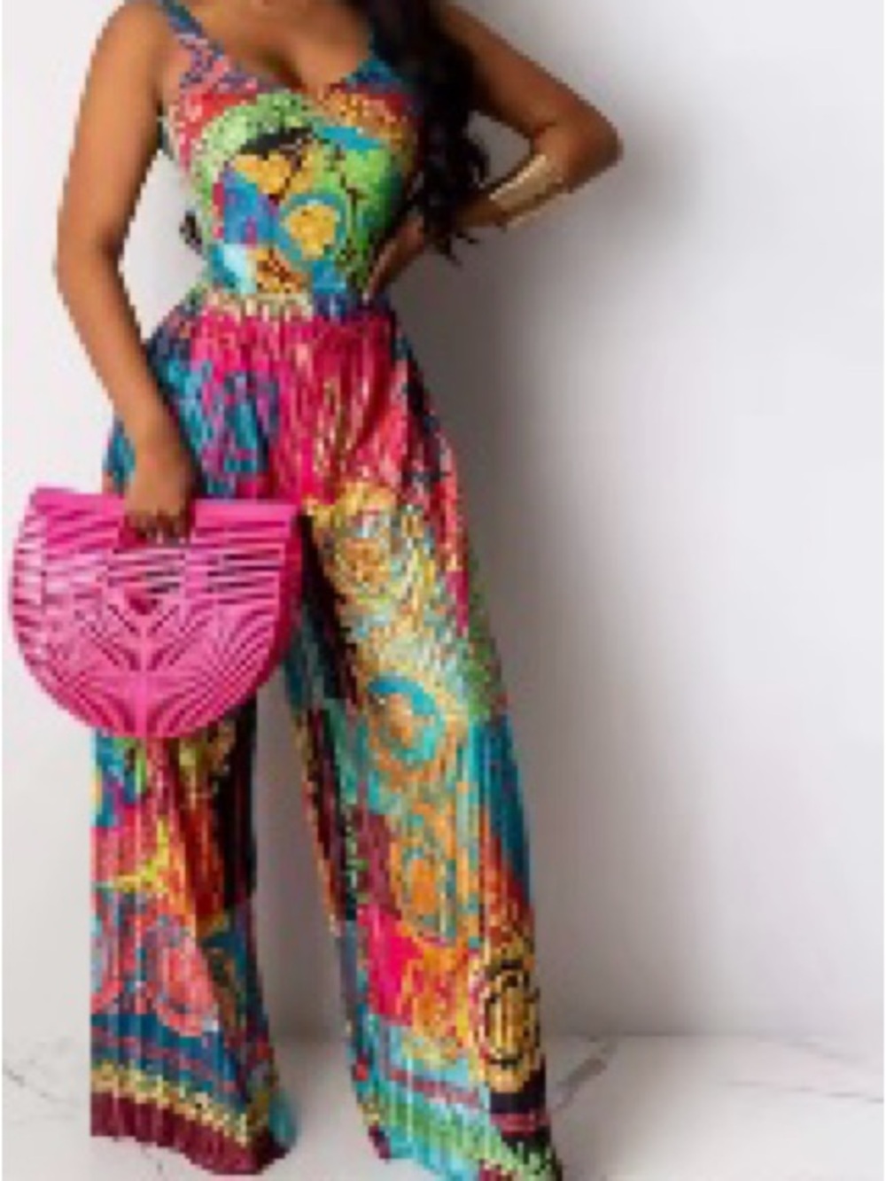 Vibrant Multicolor Wide-Leg Jumpsuit - Sleeveless Summer Style